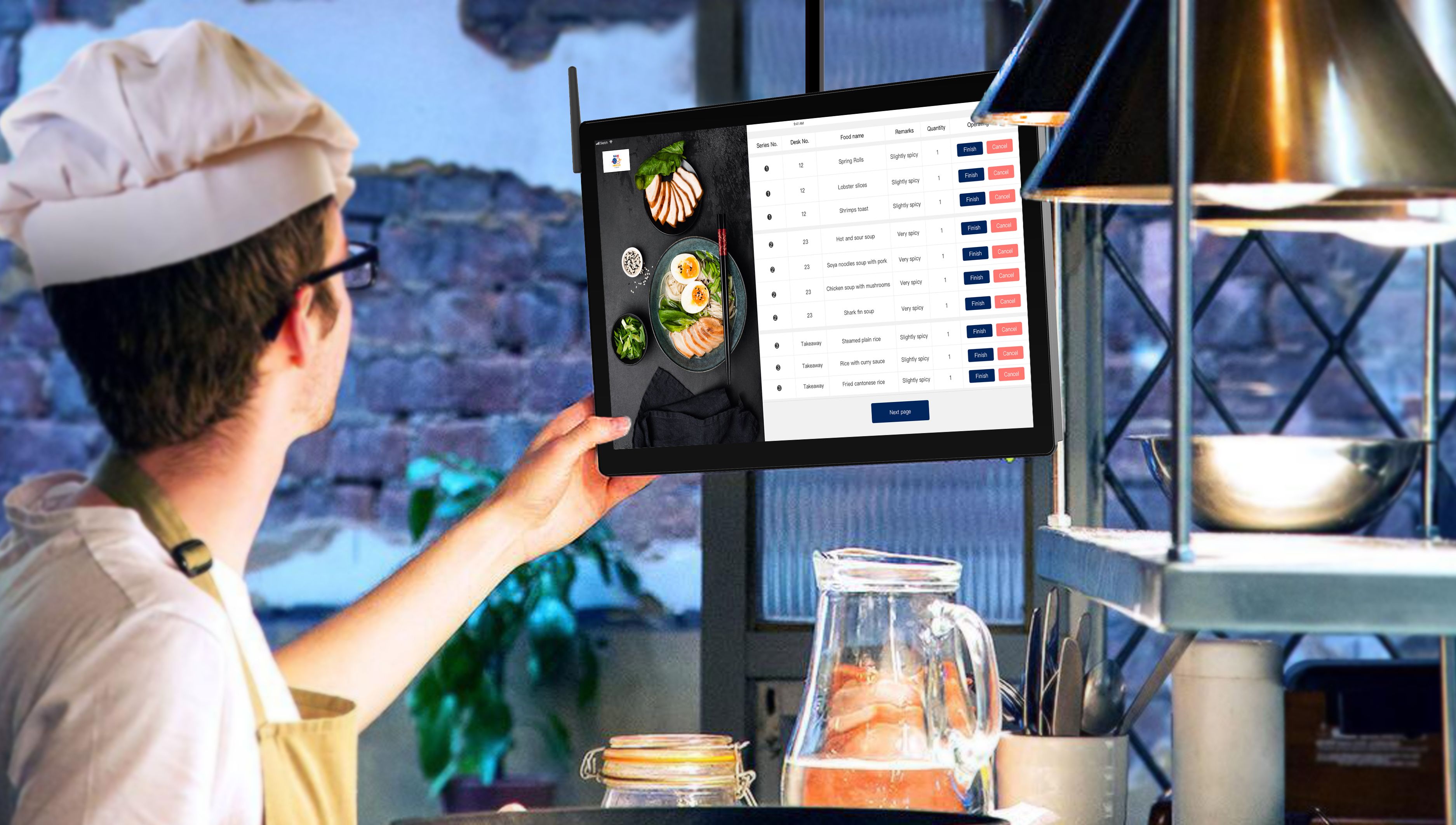 Kitchen display system KDS screen in commercial kitchen